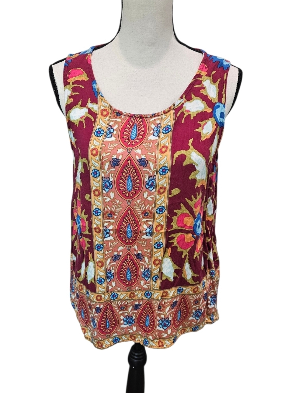 Haute Hippie Boho Paisley & Floral Scoop Neck Back Button Blouse